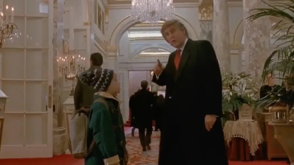 Donald Trump and Macaulay Culkin in a still from Home Alone 2