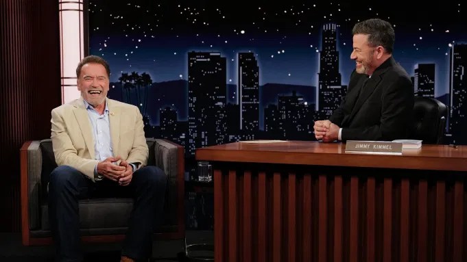 Arnold Schwarzenegger and Jimmy Kimmel in a still from Jimmy Kimmel Live!