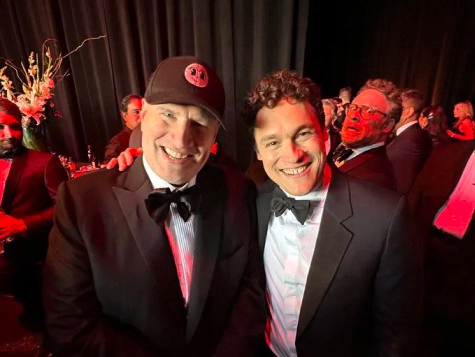 Kevin Feige and Phil Lord at the #CriticsChoiceAwards (with a Seth Rogen cameo)