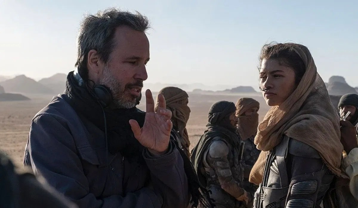 Denis Villeneuve with Zendaya on the set of Dune