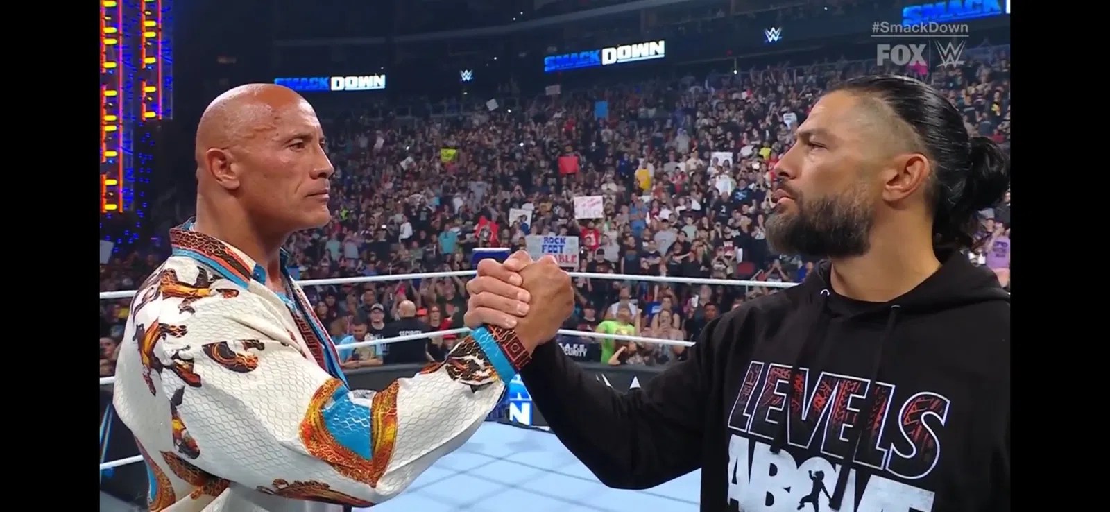 Dwayne Johnson and Roman Reigns ahead of WrestleMania 40