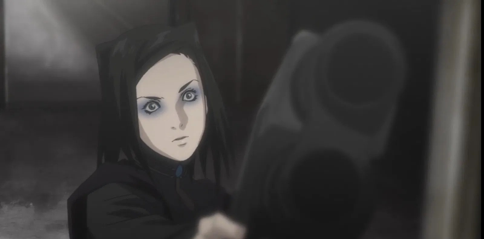 Re-l is holding a gun in Ergo Proxy anime