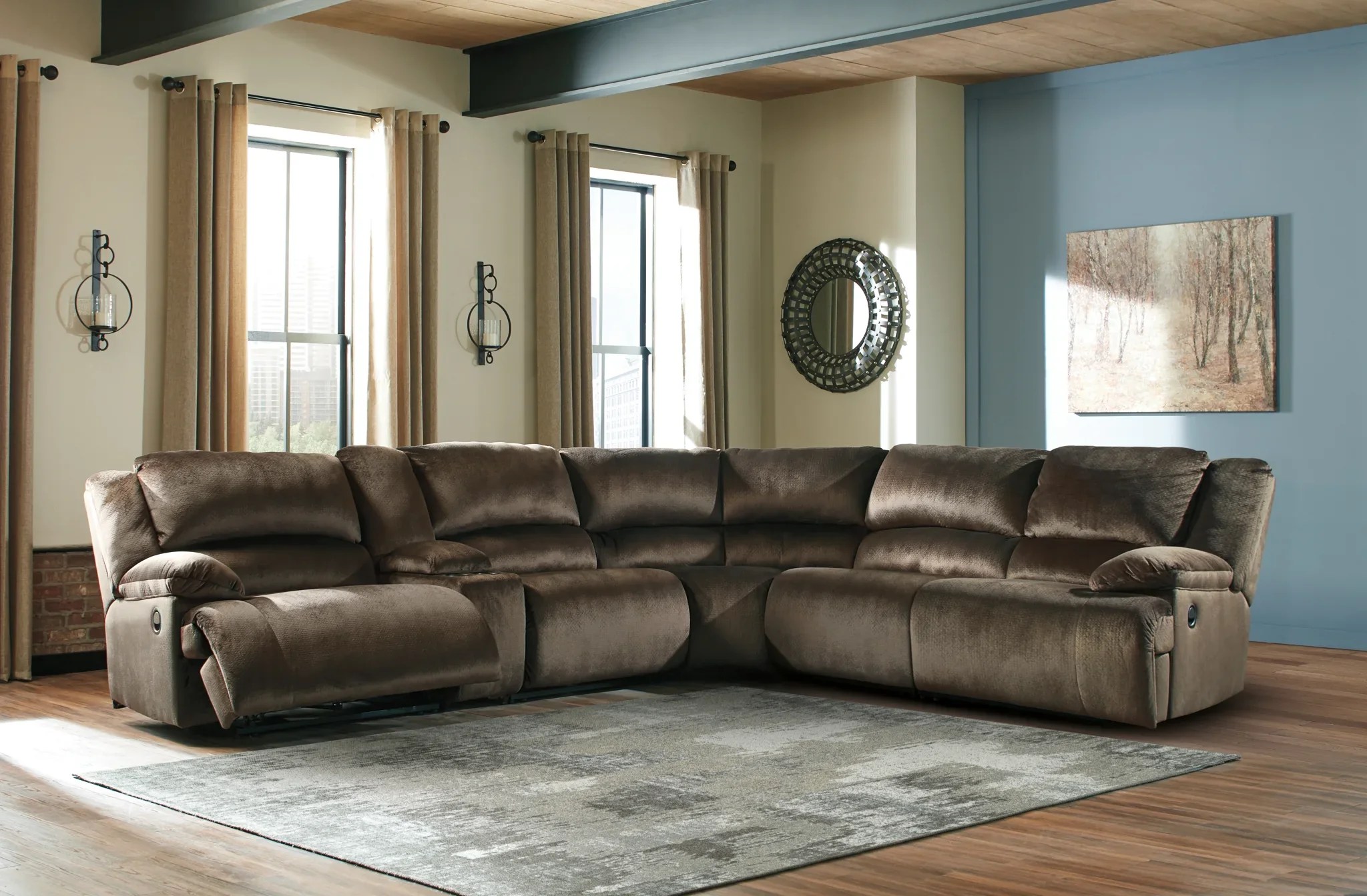 Clonmel Chocolate 6Piece Reclining Sectional Furniture Warehouse