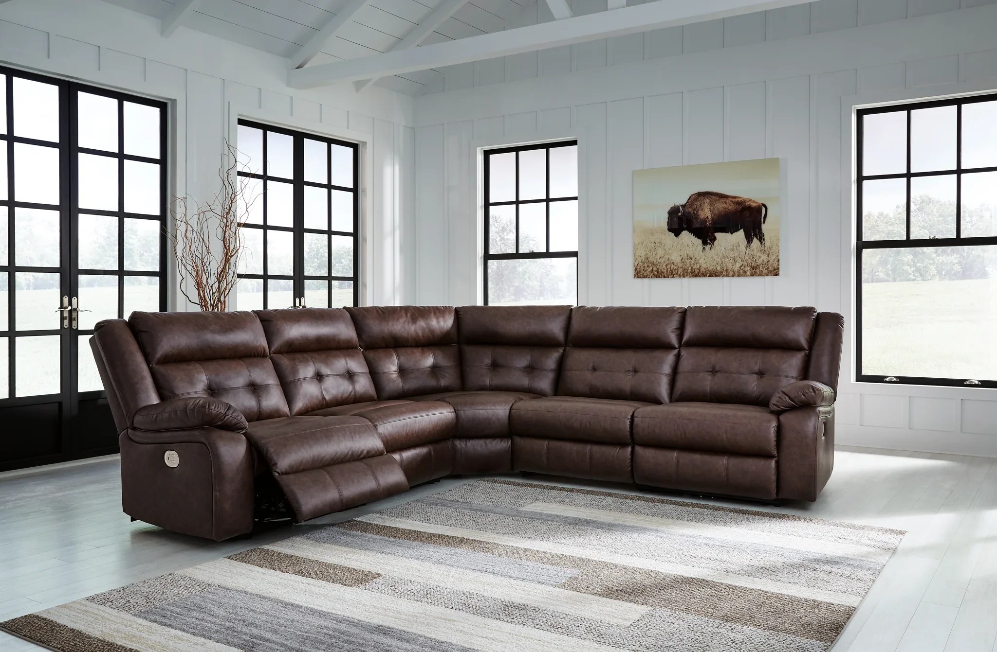 Punch Up Walnut 5Piece Power Reclining Sectional Furniture