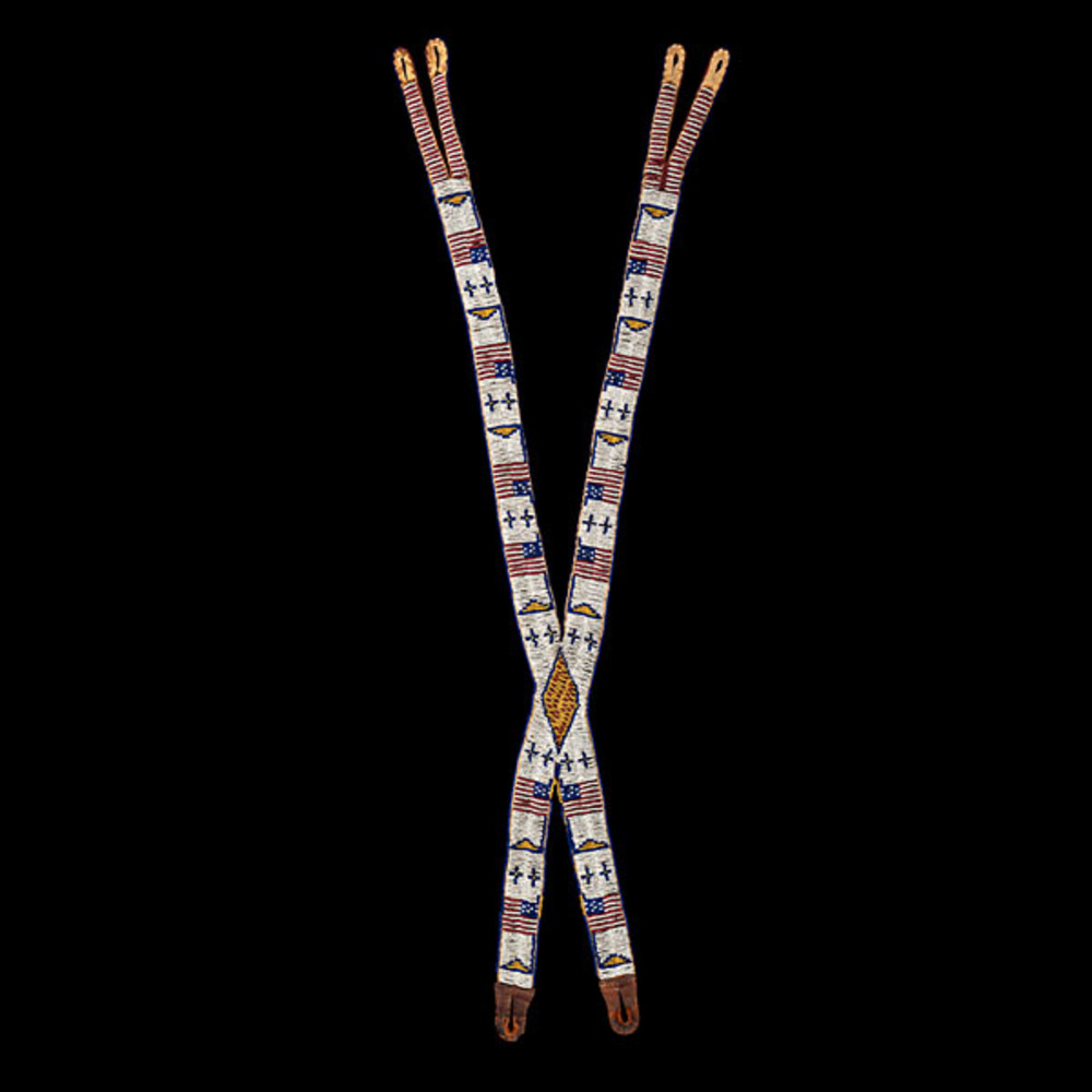 Sioux Boy's Beaded Hide Suspenders with American Flags Cowan's