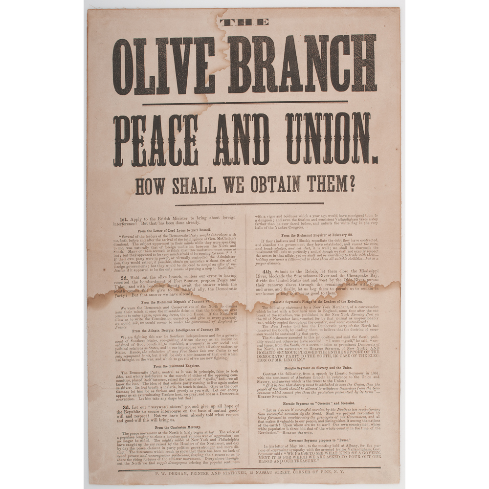 Civil War 1864 Election ProPeace Party Broadside Cowan's Auction