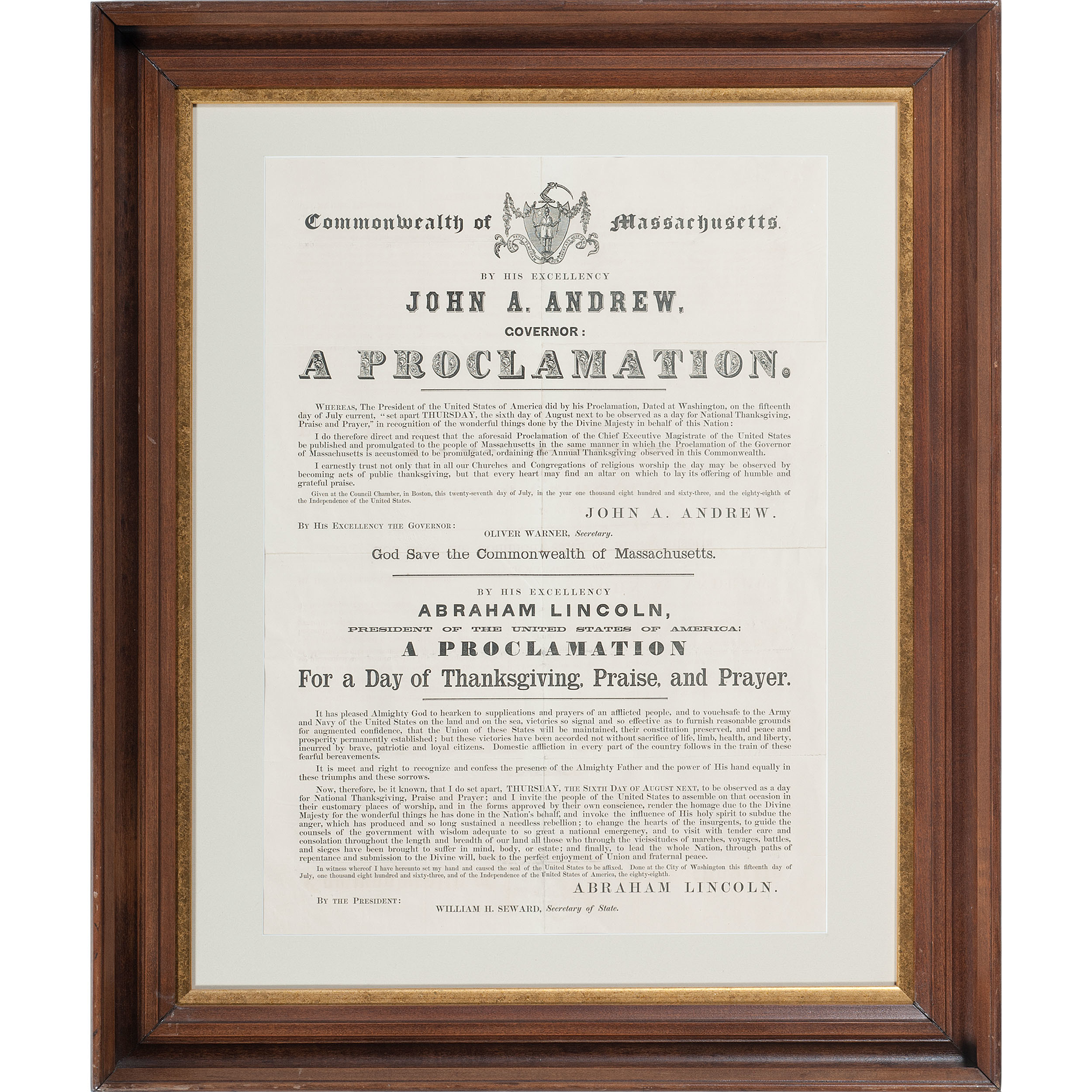 Lincoln's Proclamation of Thanksgiving, 1863 Broadside Cowan's