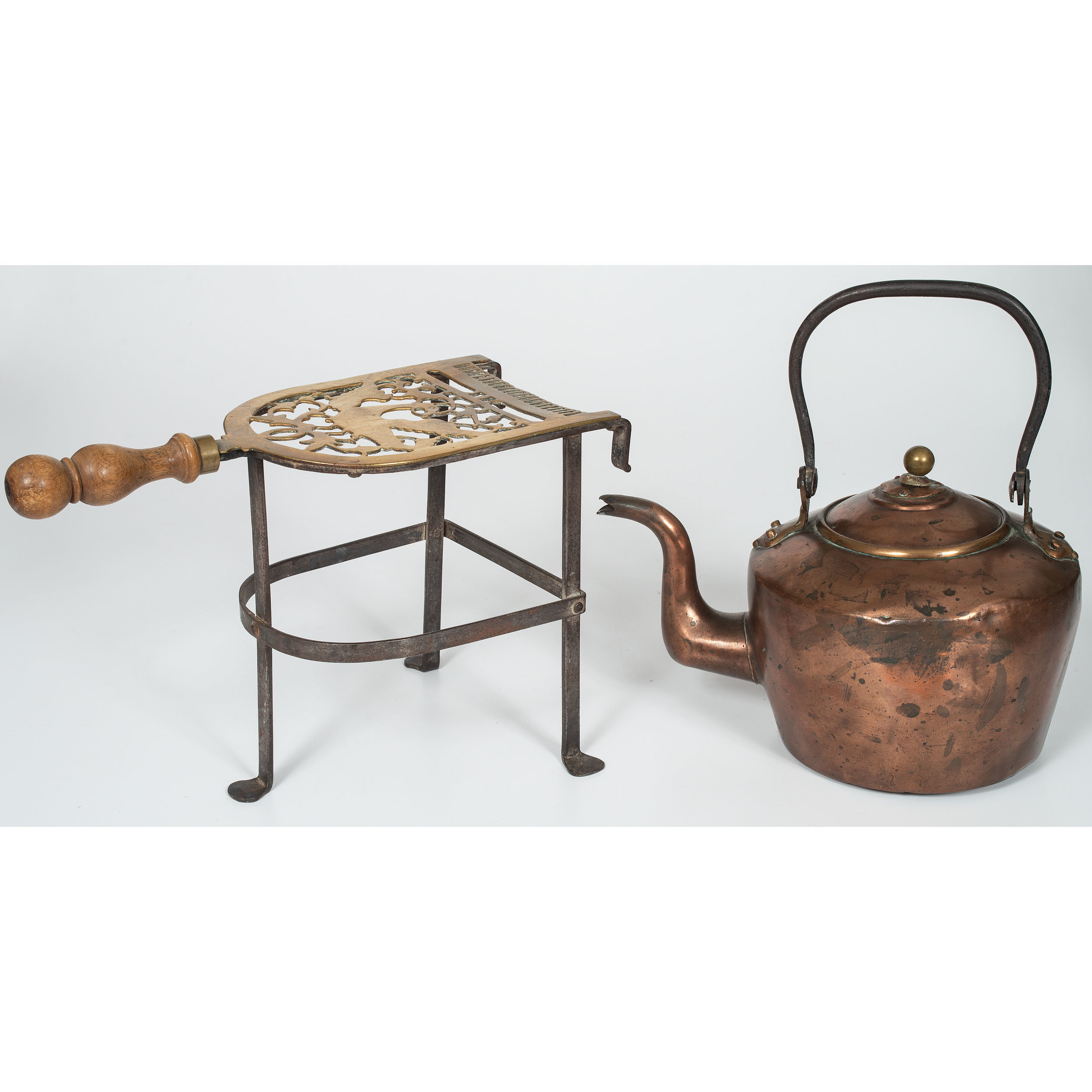 Copper Tea Kettle and Brass Trivet Stand Cowan's Auction House The