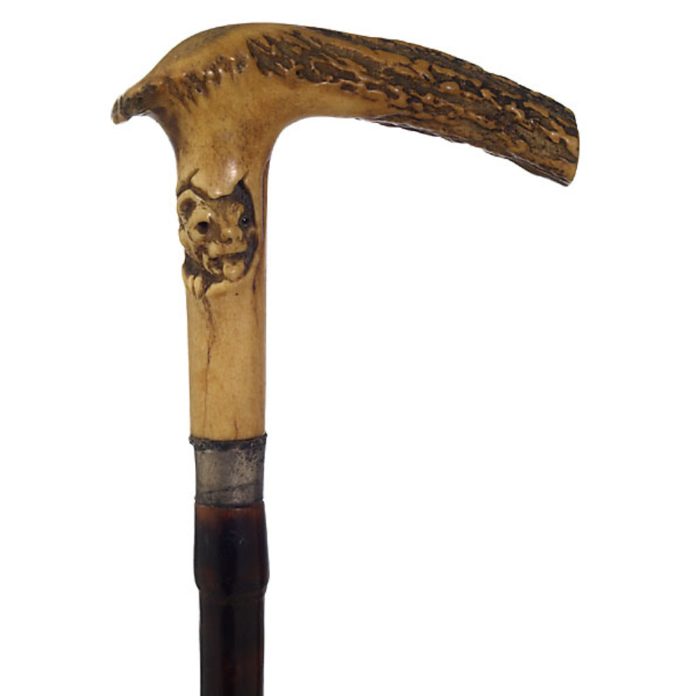 ANTLERHANDLED CANE WITH CARVED BULLDOG Cowan's Auction House The