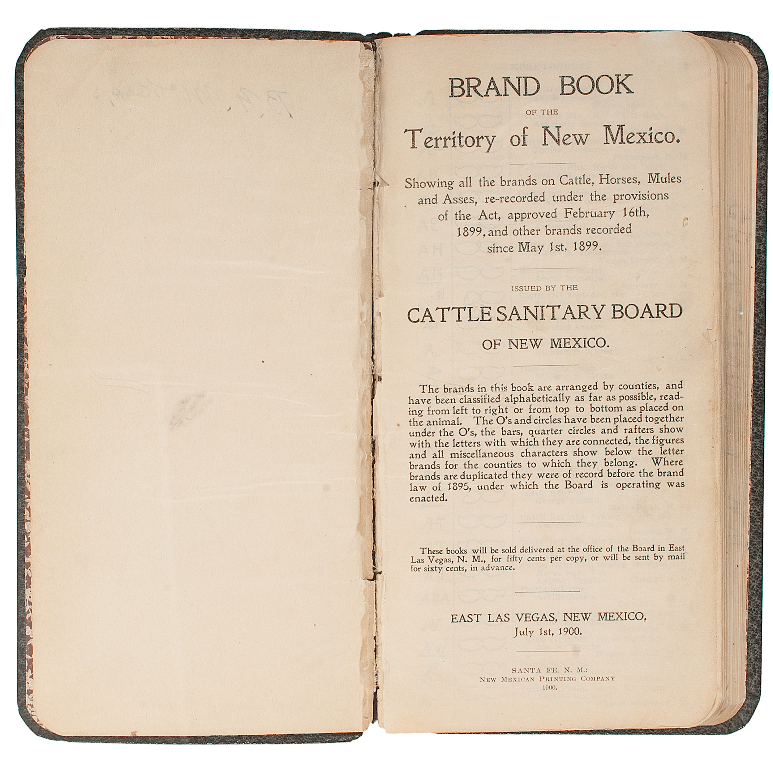 Brand Book, New Mexico Territory, 1900 Cowan's Auction House The