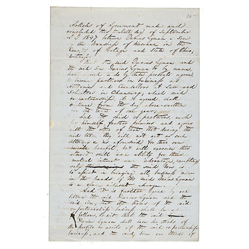 Manuscript Ravenna, Ohio, Law Partnership Agreement, 1847, auctions