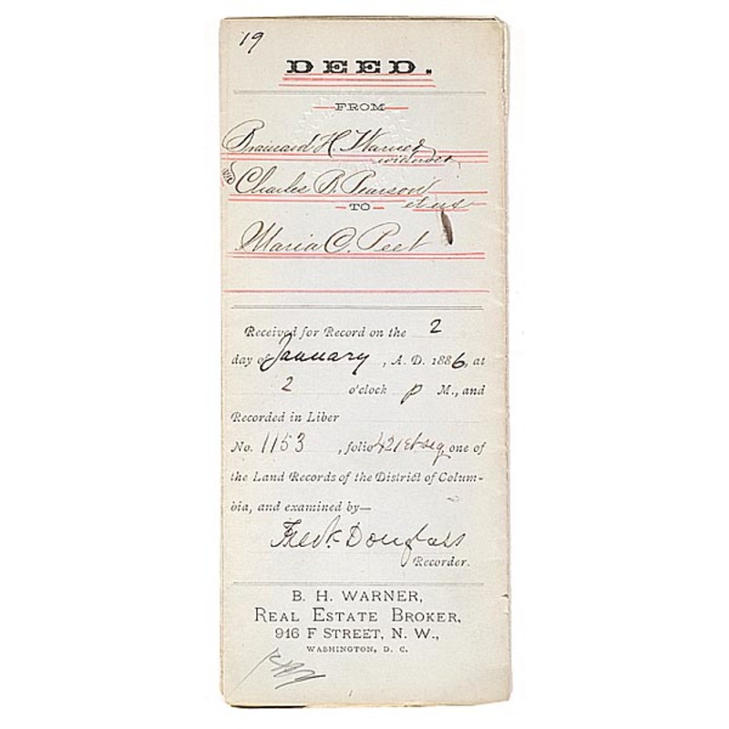 Deed Signed by Frederick Douglass as Recorder, auctions & price archive