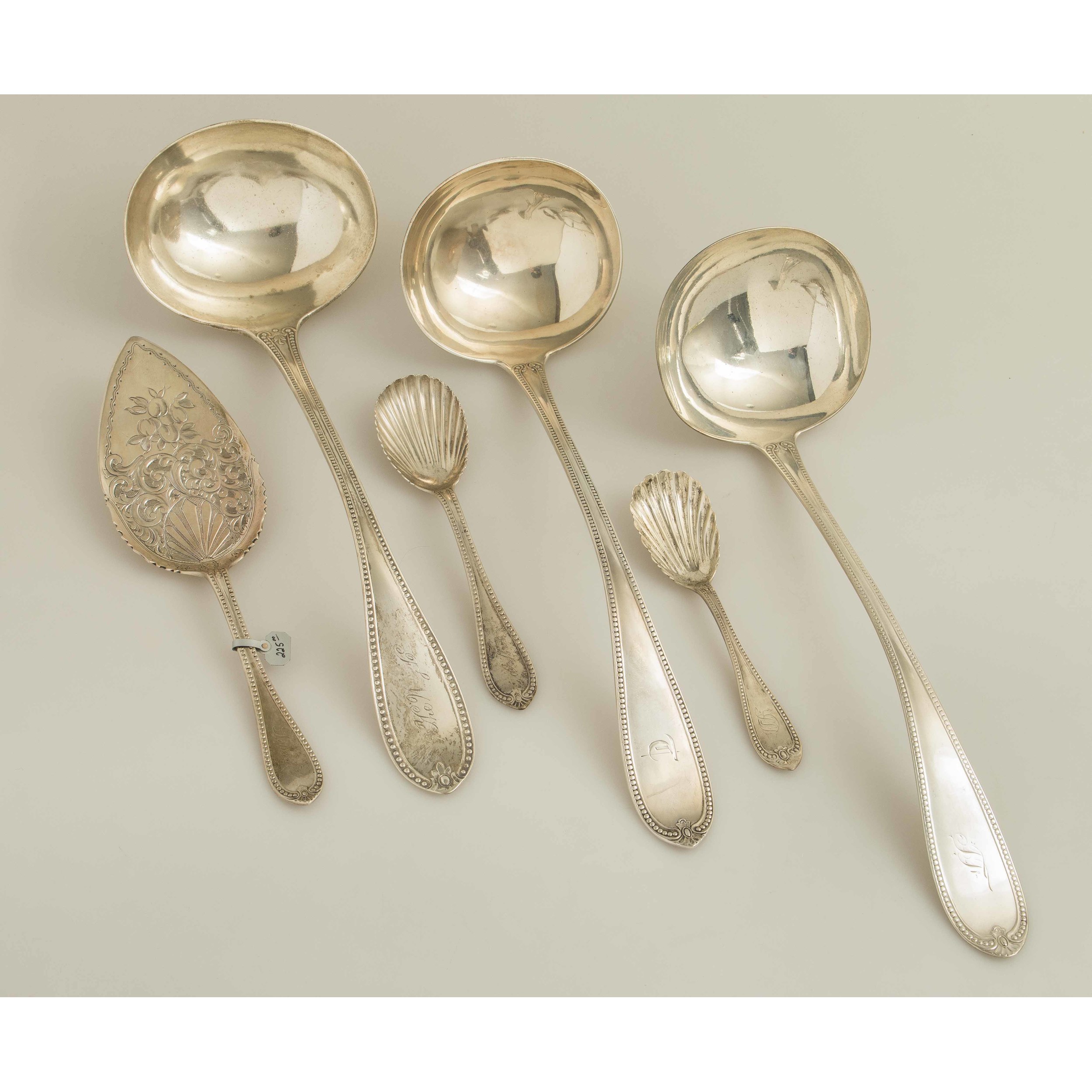Six Silver Serving Pieces, Beaded Pattern Witherell's Auction House