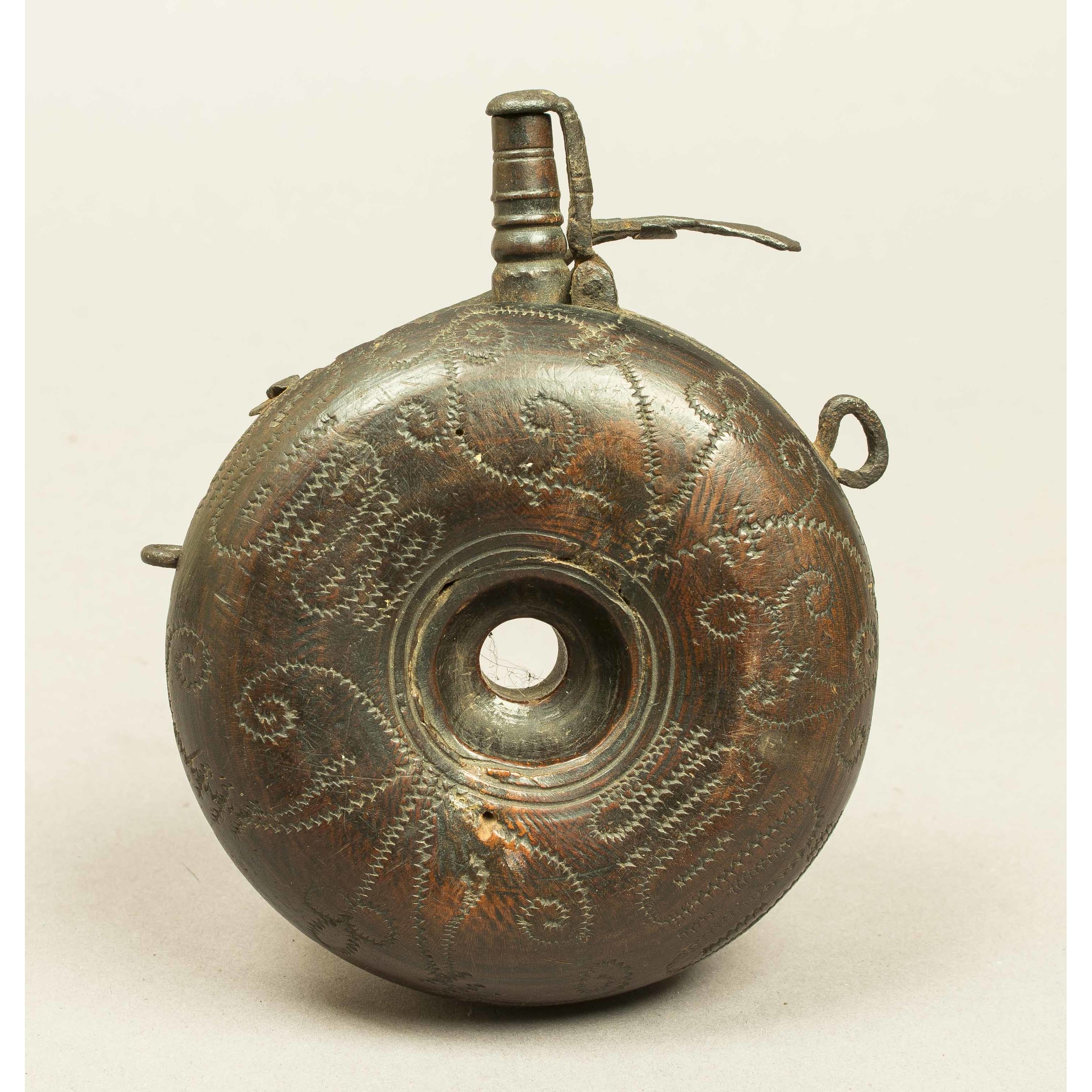 Antique Round Wooden Powder Flask Witherell's Auction House