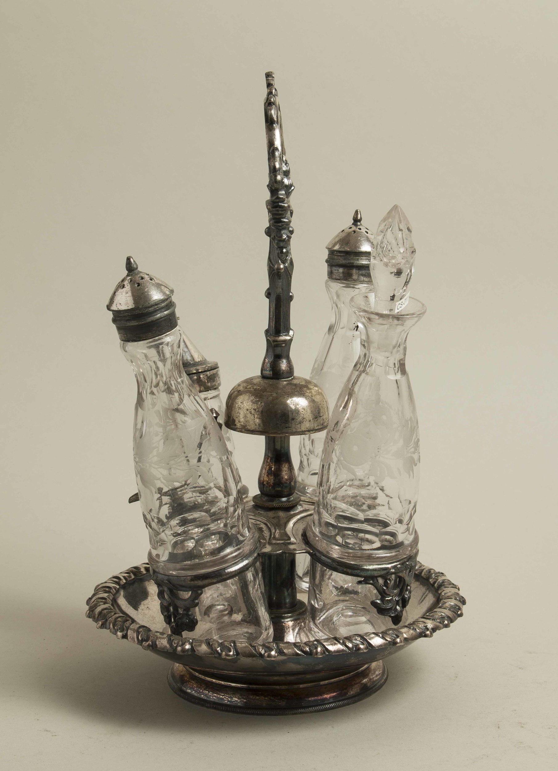 Glass Cruet Set with Bell Witherell's Auction House