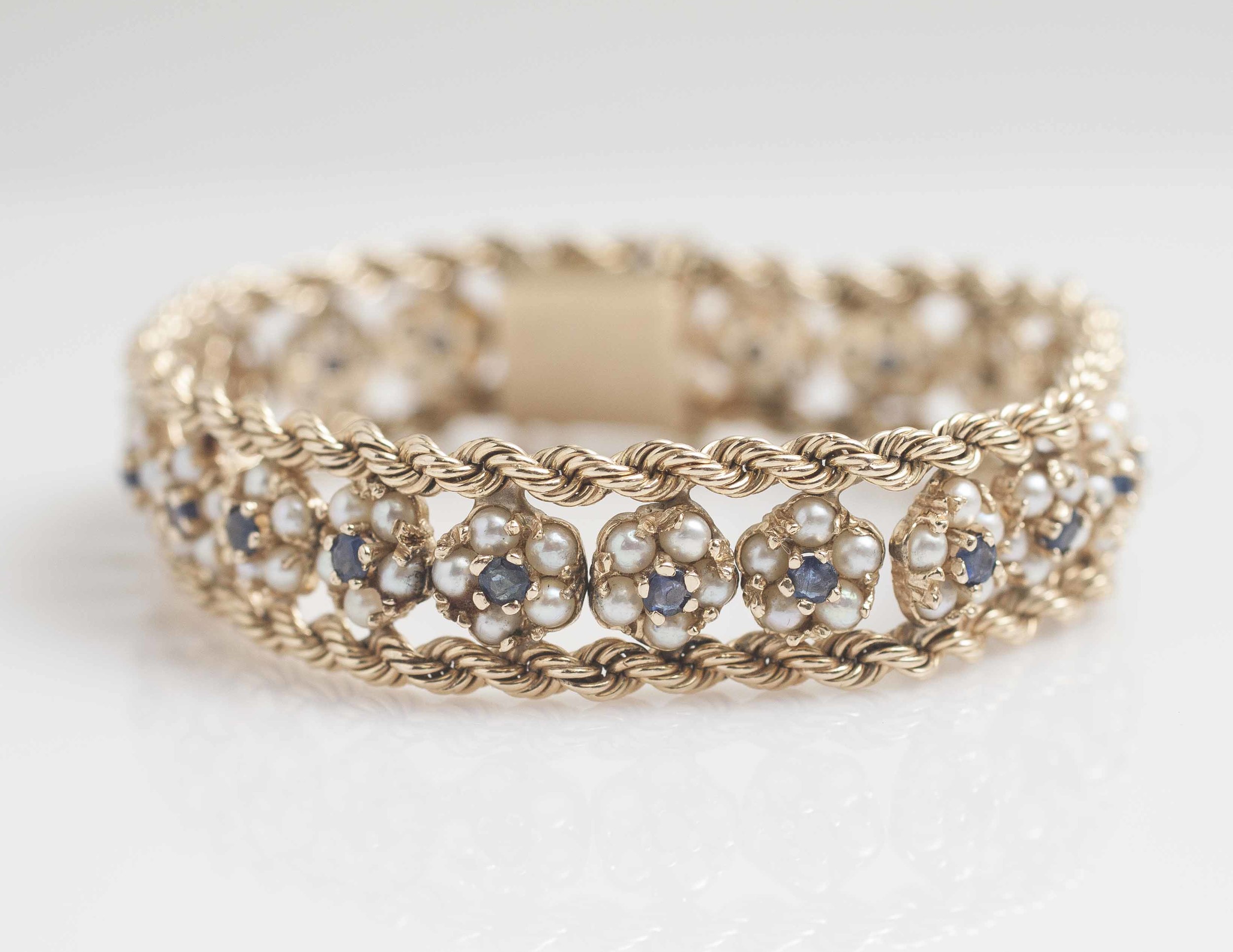 Pearl Sapphire 14k Yellow Gold Bracelet Witherell's Auction House