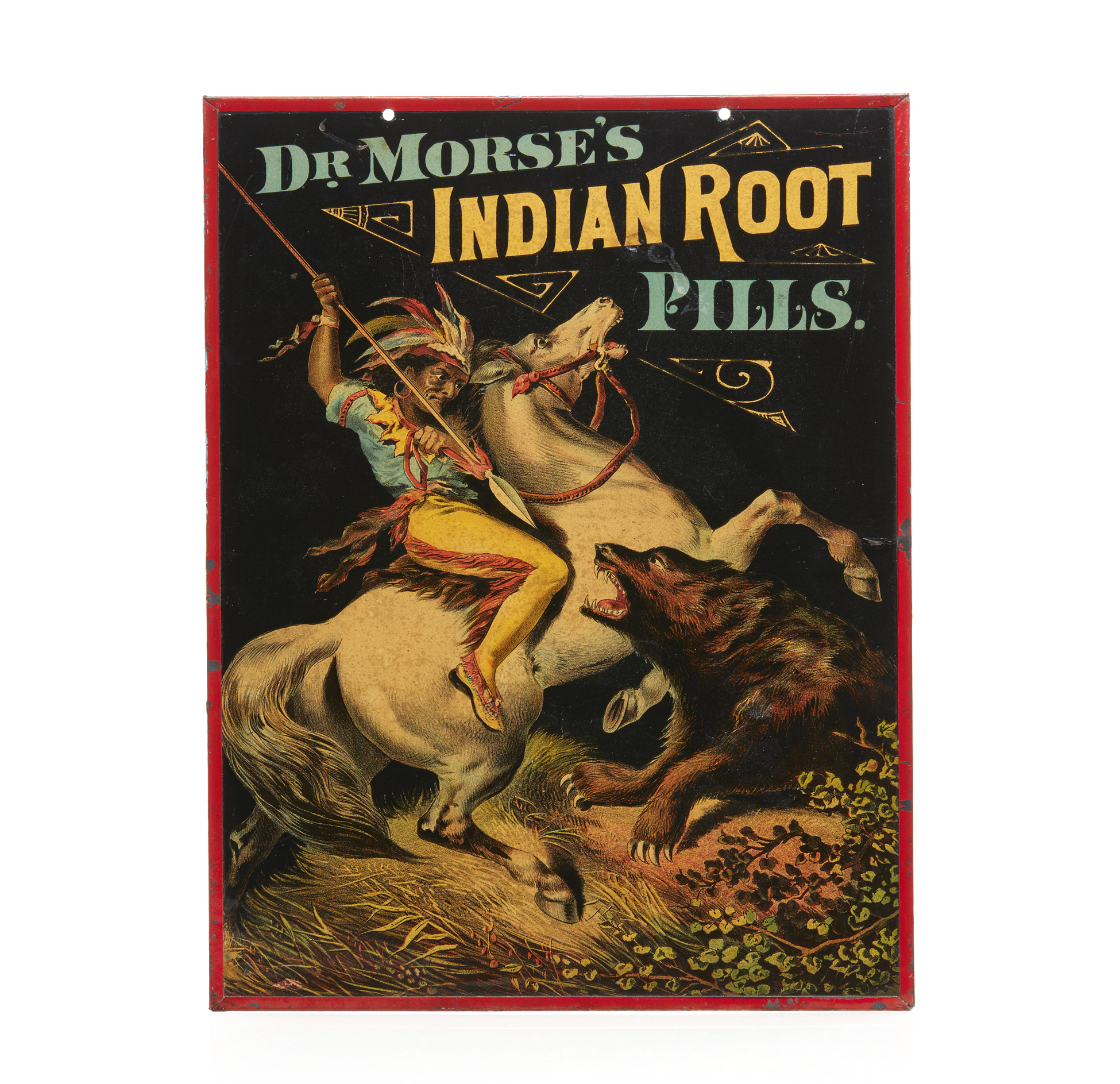 Dr. Morse's Indian Root Pills Tin Lithograph Advertising Sign