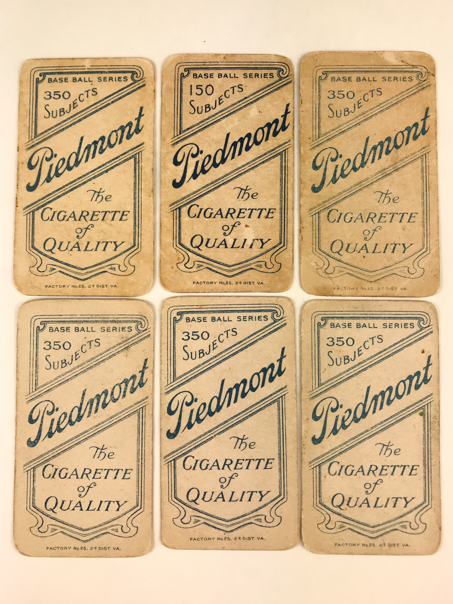 Six 19091911 T206 Piedmont Baseball Cards Witherell's Auction House