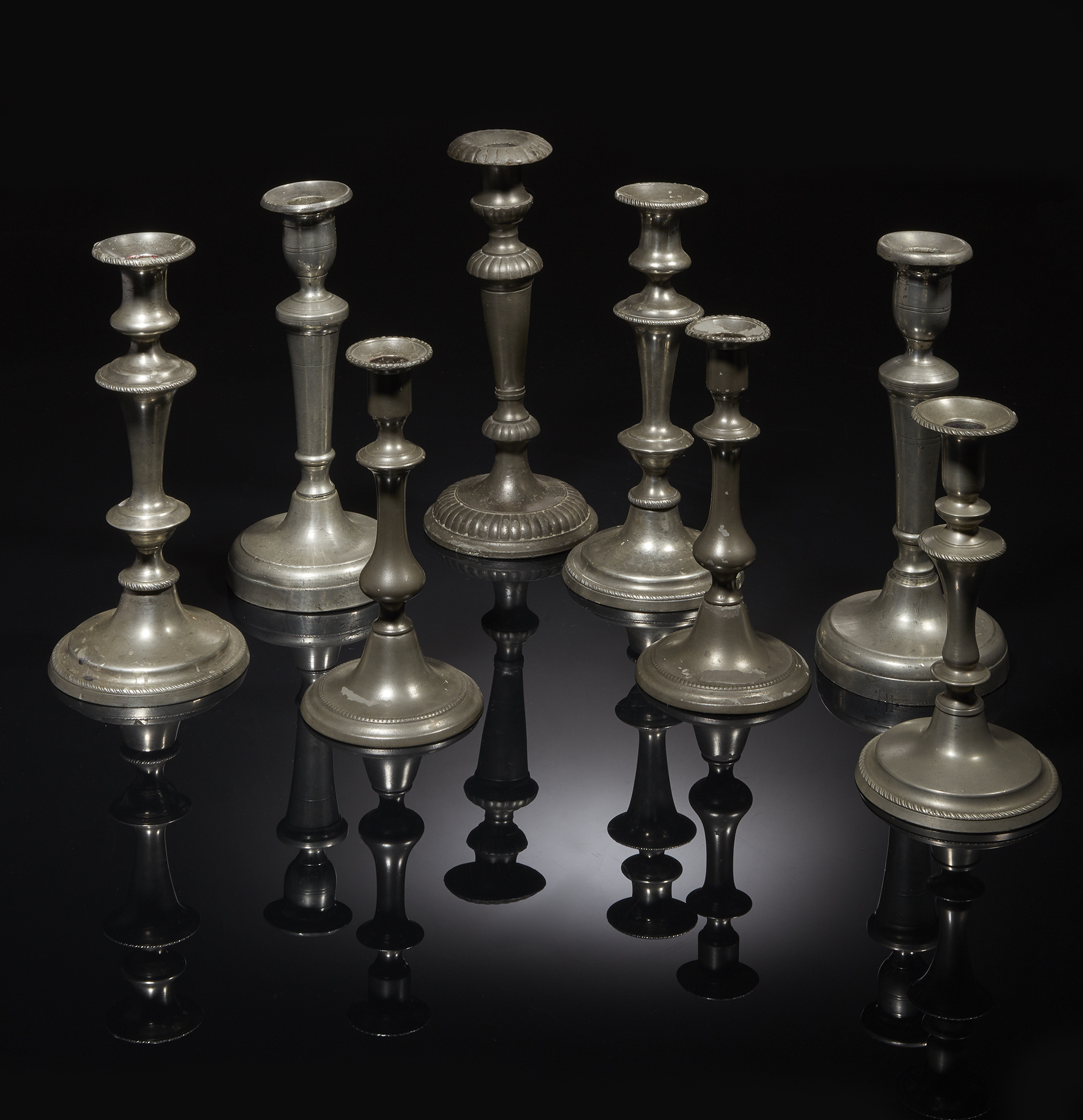 8 Assorted Pewter Candlesticks Witherell's Auction House