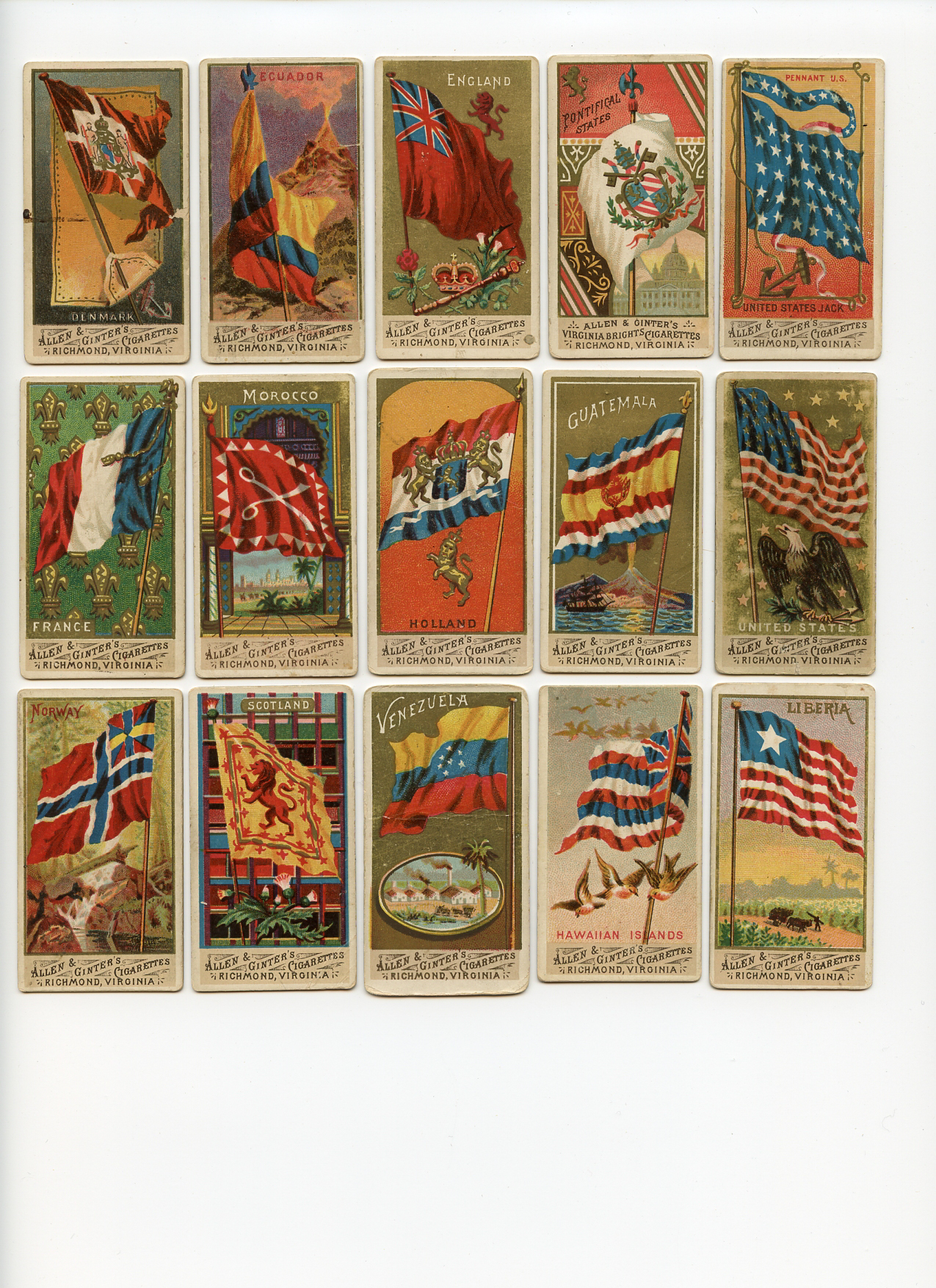 Allen and Ginter's Cigarette Cards "Flags of All Nations" (N9) Series, 1890 (36 out of 50