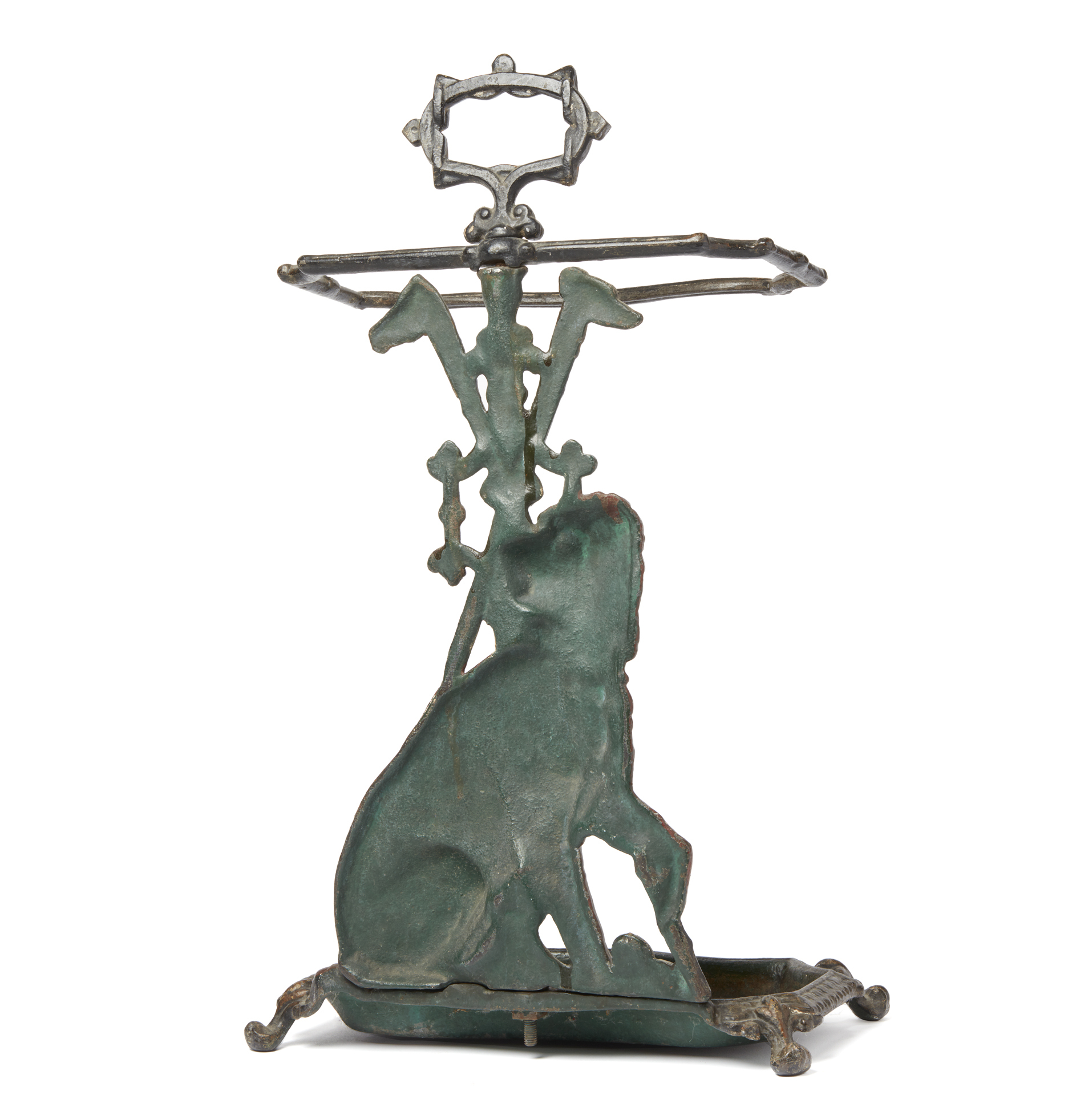 Vintage American Cast Iron Umbrella Stand with Dog Witherell's