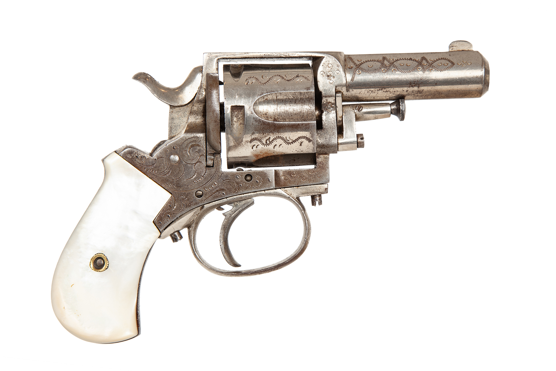 British Bulldog Revolver, Nickeled and Engraved