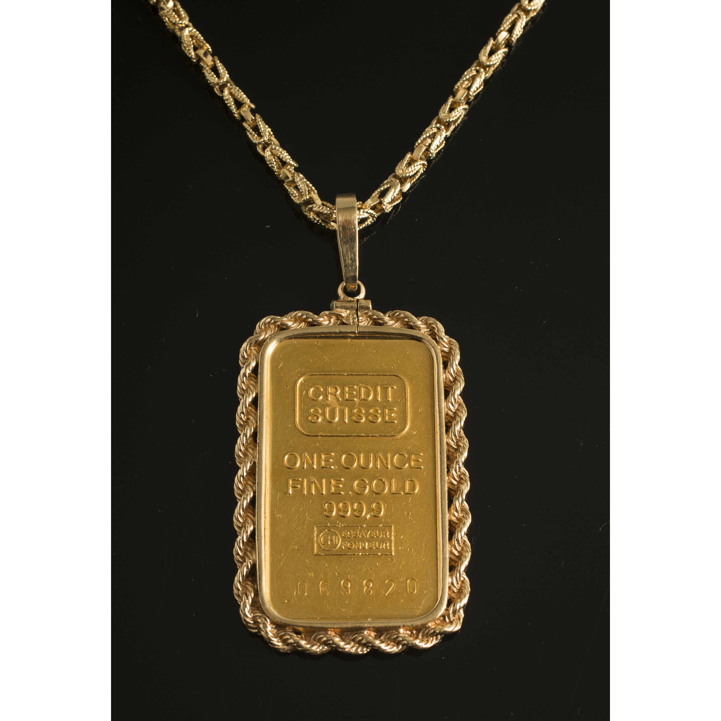 Swiss Gold Bar Pendant & Chain Witherell's Auction House
