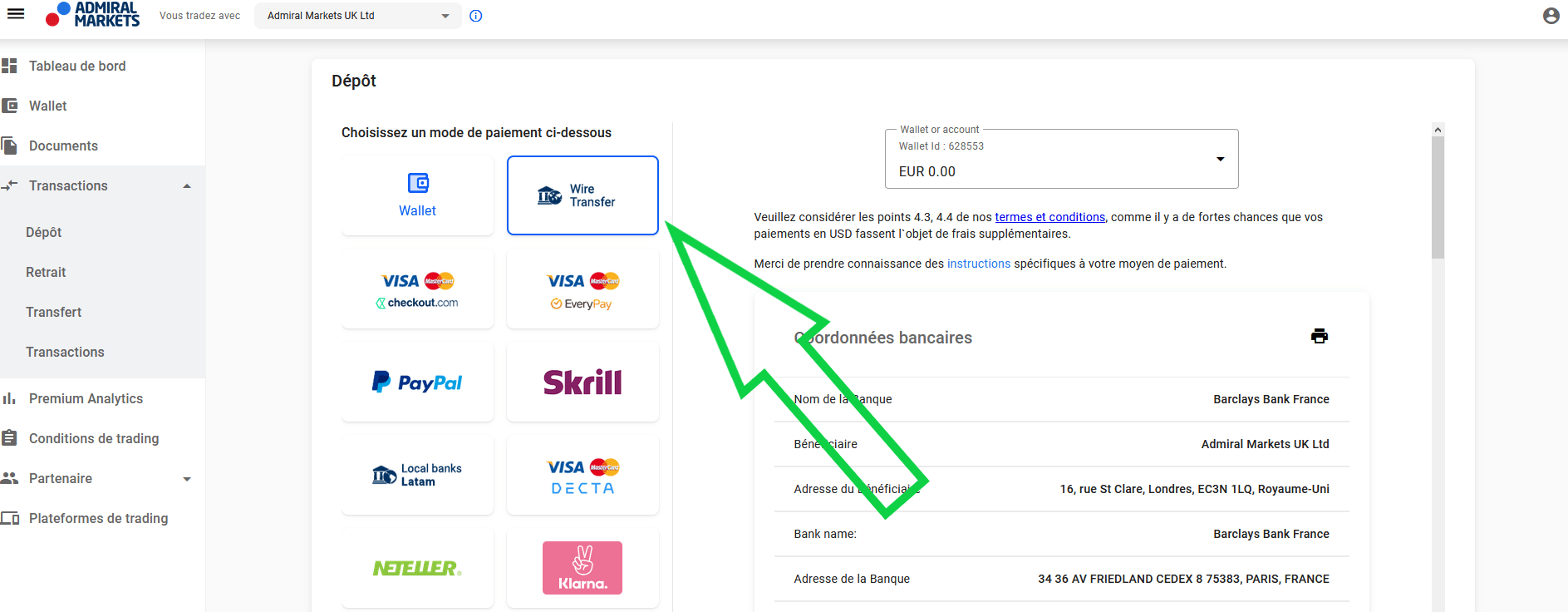 Comment Faire un Dépôt sur son Compte de Trading Admirals