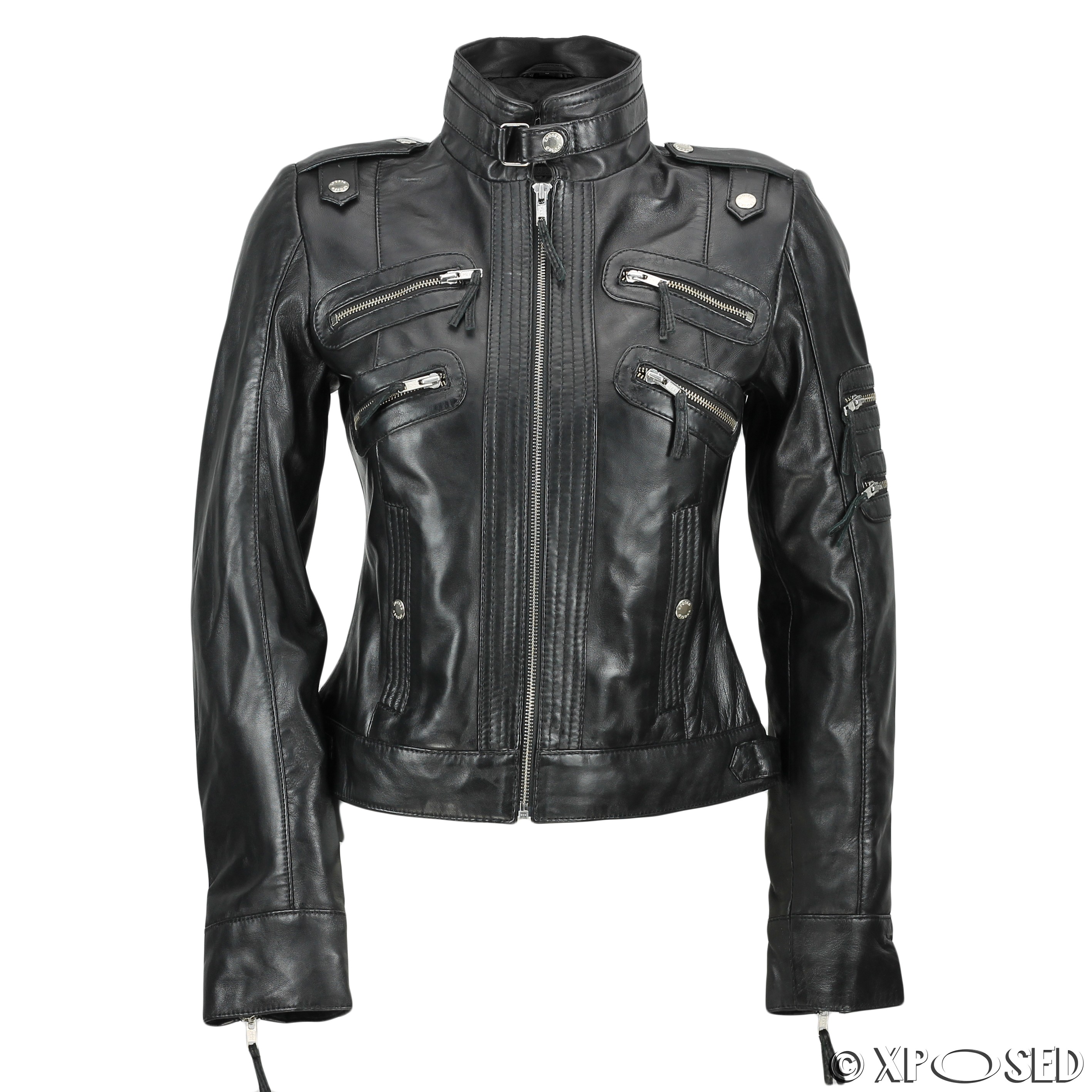 New Black Brown Ladies Womens Real Leather Slim Fit Soft Zip Biker