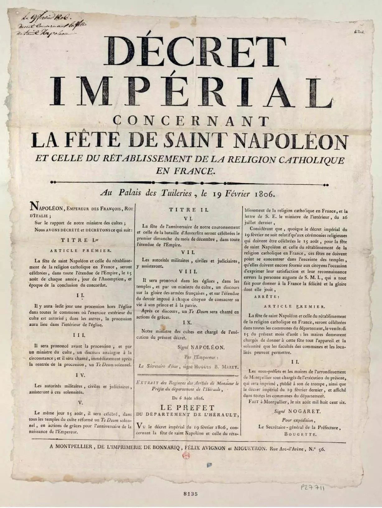 15 août 1806, création d’une nouvelle fête en France la SaintNapoléon