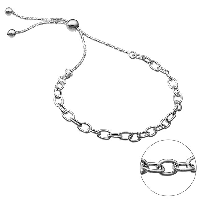 Oval rolo chain bracelet 4mm sliding bead clasp (1pc) GSilver