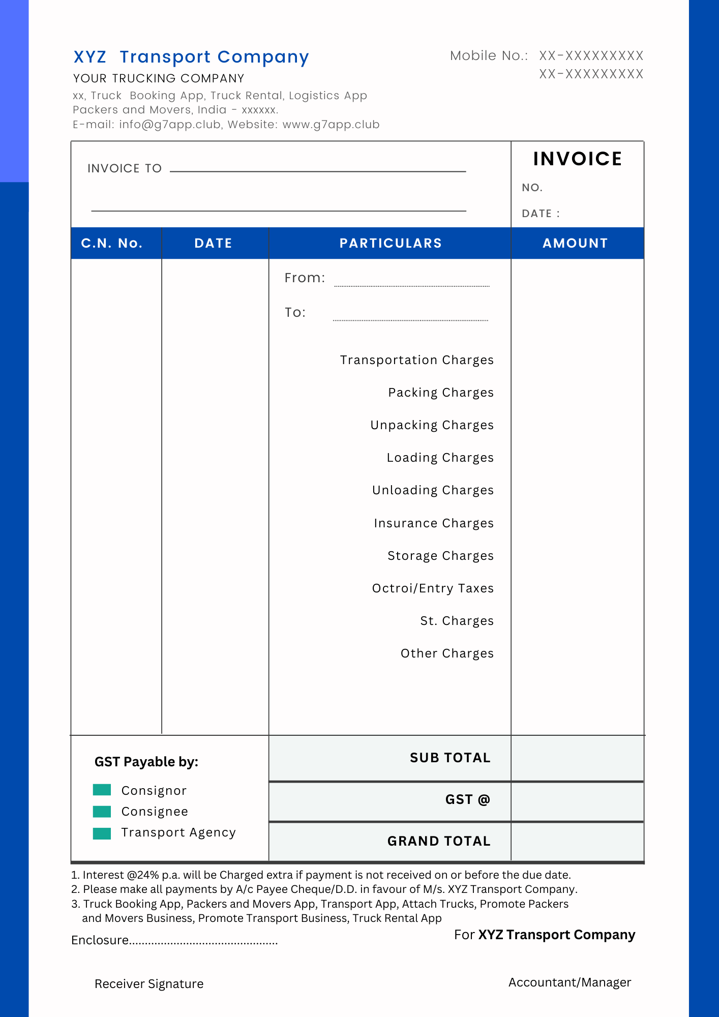 Free Downloadable Invoice, Receipt, and Quotation Formats for Packers