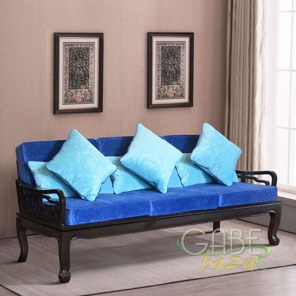 Sofa 3 Dudukan Kayu Jati Bergaya Chinese Kuno Antik Pakai Bantalan