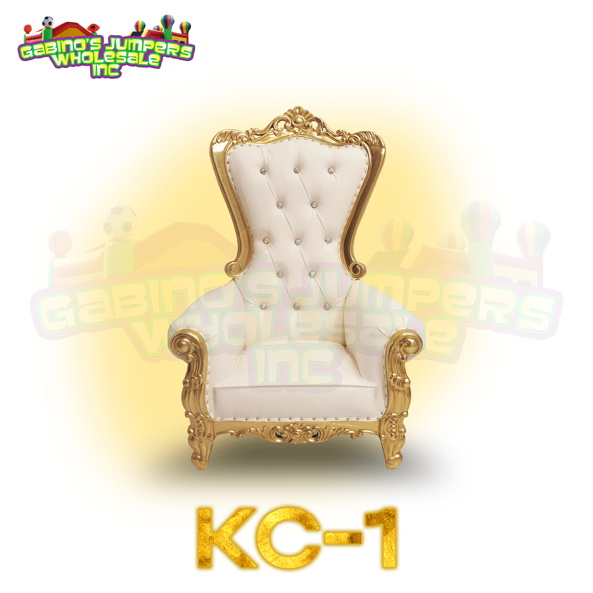 KC01 White/Gold Kid’s Throne Chair gabino's jumpers wholesale