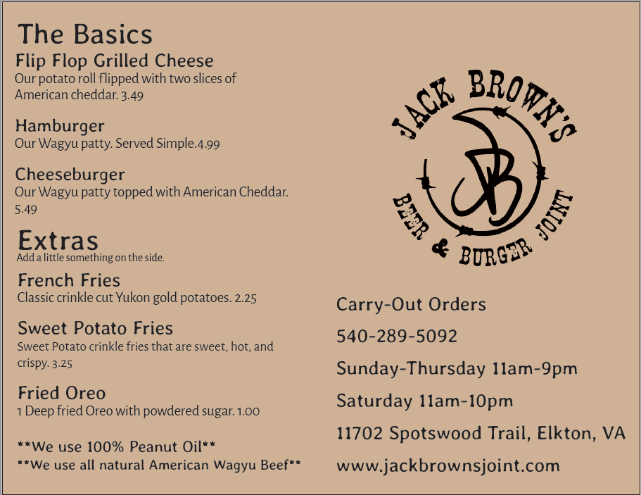 billy jacks menu Gabrielle Blacker