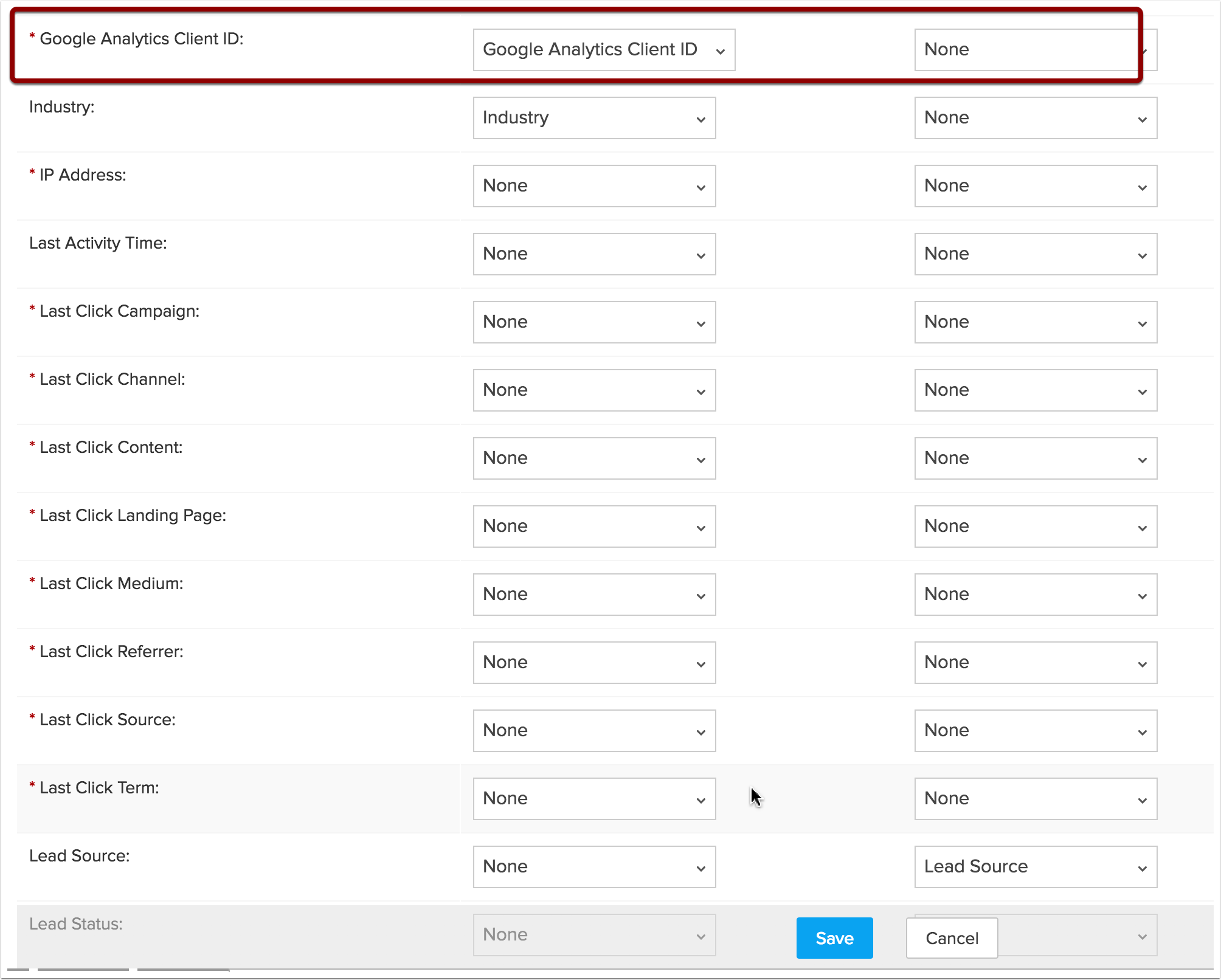 Map GA Client ID field from Leads to Potentials and Accounts GA Connector