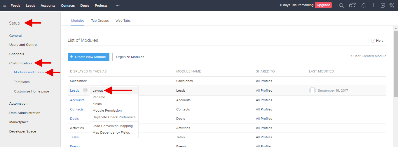 Customize Zoho CRM Lead Layout GA Connector