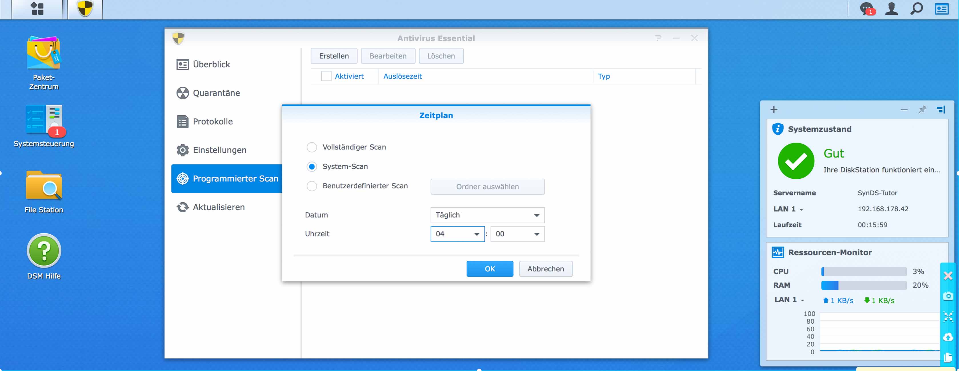 Synology DSM 6.0 Tutorial Antivirus Essentials einrichten und nutzen
