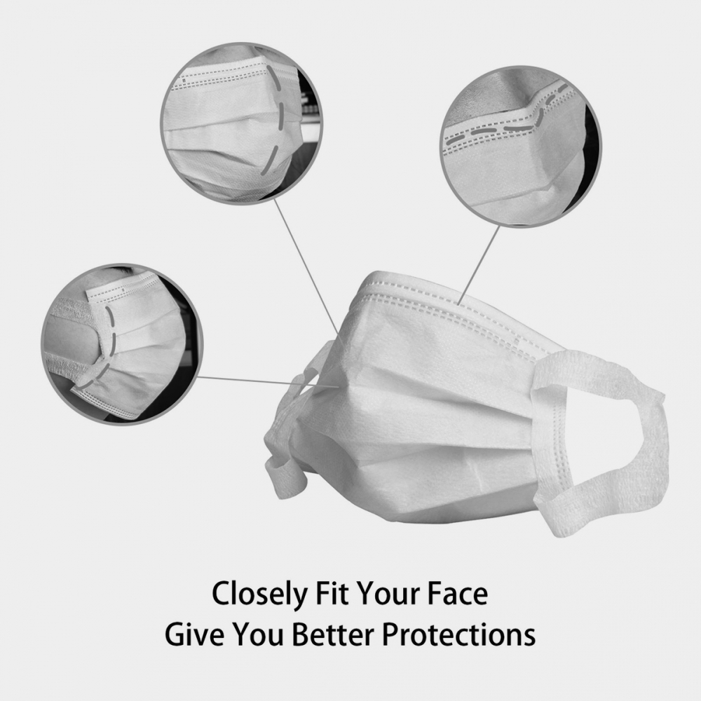 50 Pack Disposable Face Masks with Widen Elastic Ear Loop 3 Ply