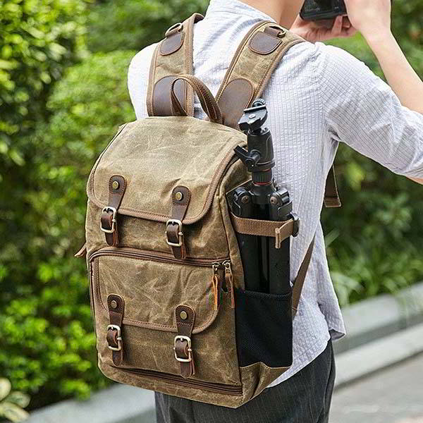 Handmade Waterproof Canvas Camera Backpack with Removable Padded Insert