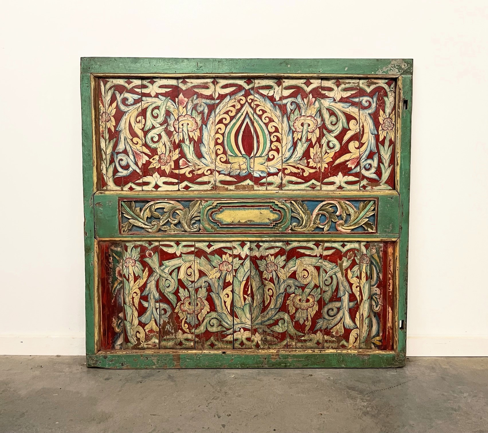 Large Old Painted Teak Panel Gado Gado