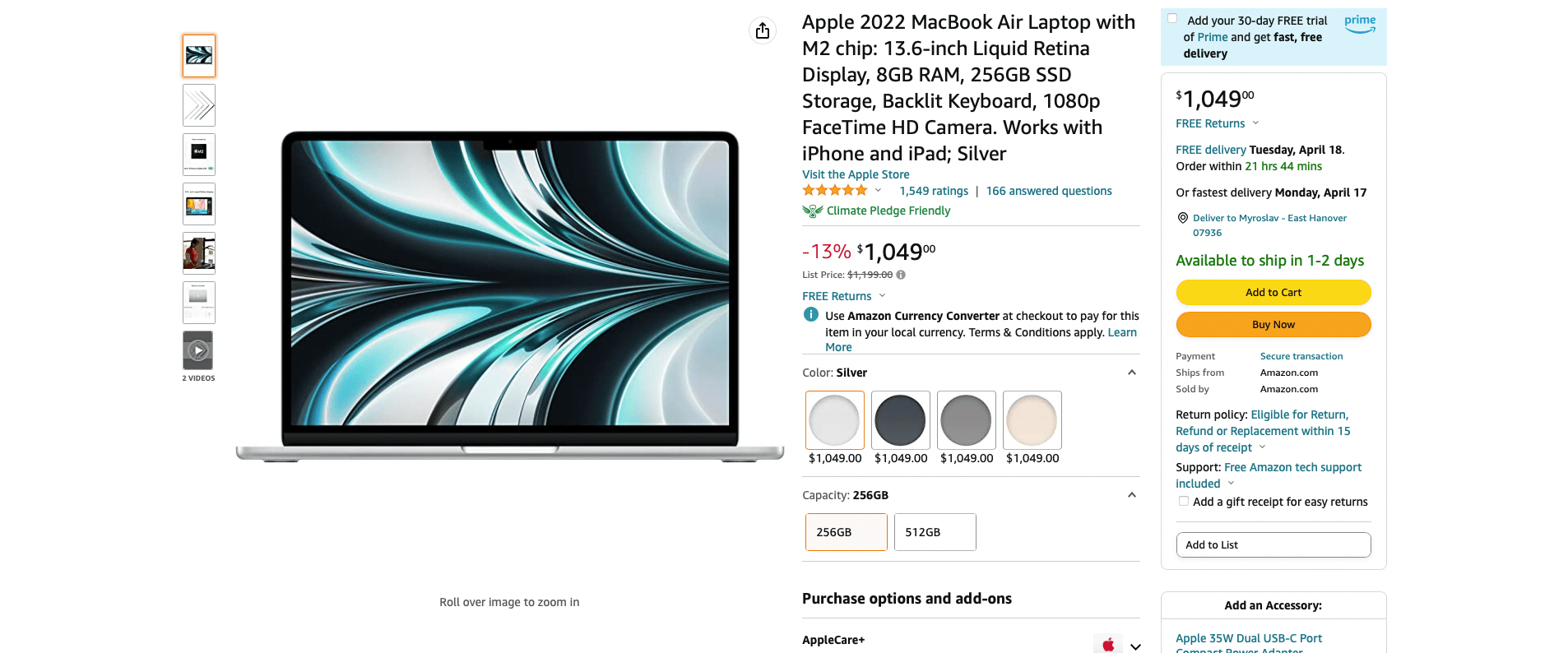 MacBook Air with 13.3" screen, M2 chip and MagSafe support on sale on