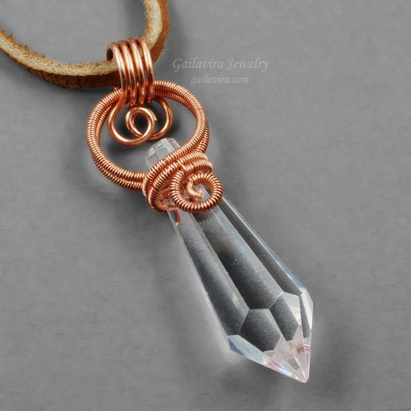 Copper and Clear Crystal Prism Pendant Gailavira Jewelry