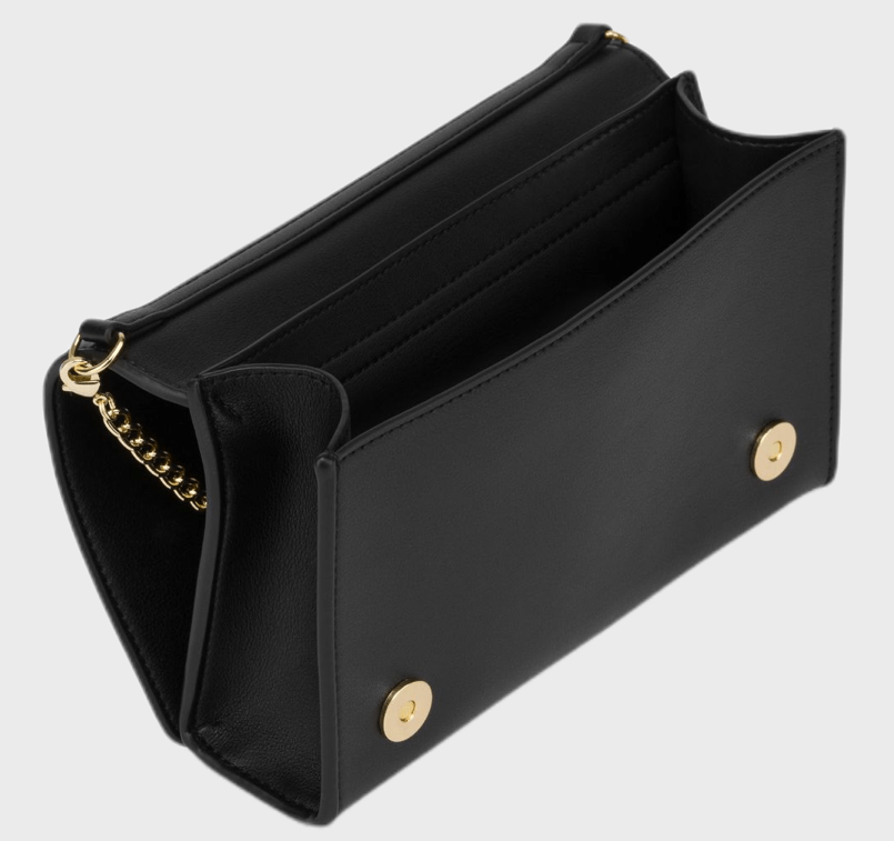 Love Moschino / black small crossbody bag with gold metal logo SS21