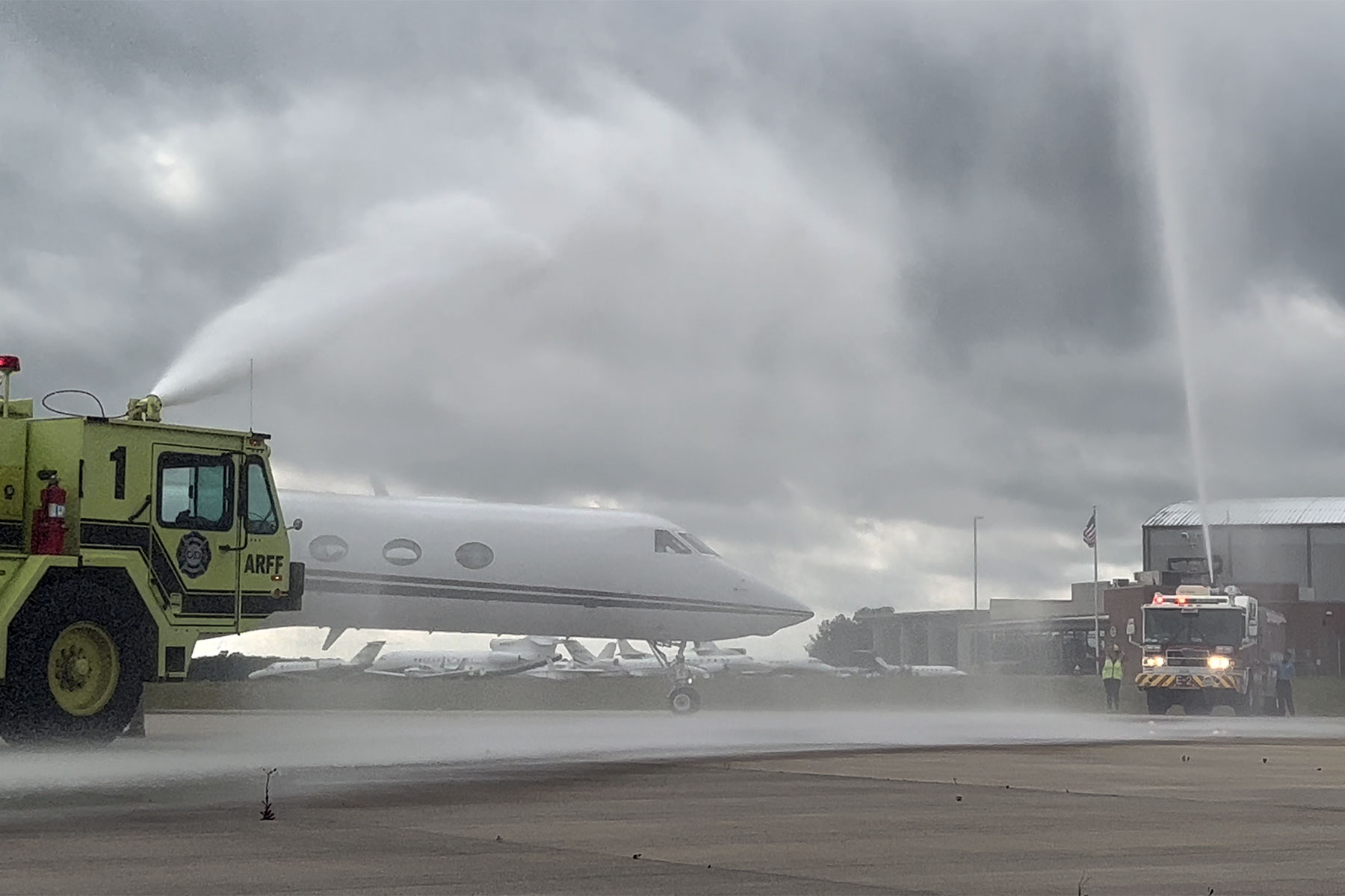 Local Corporate Pilot Receives Surprise Water Cannon Salute to Mark