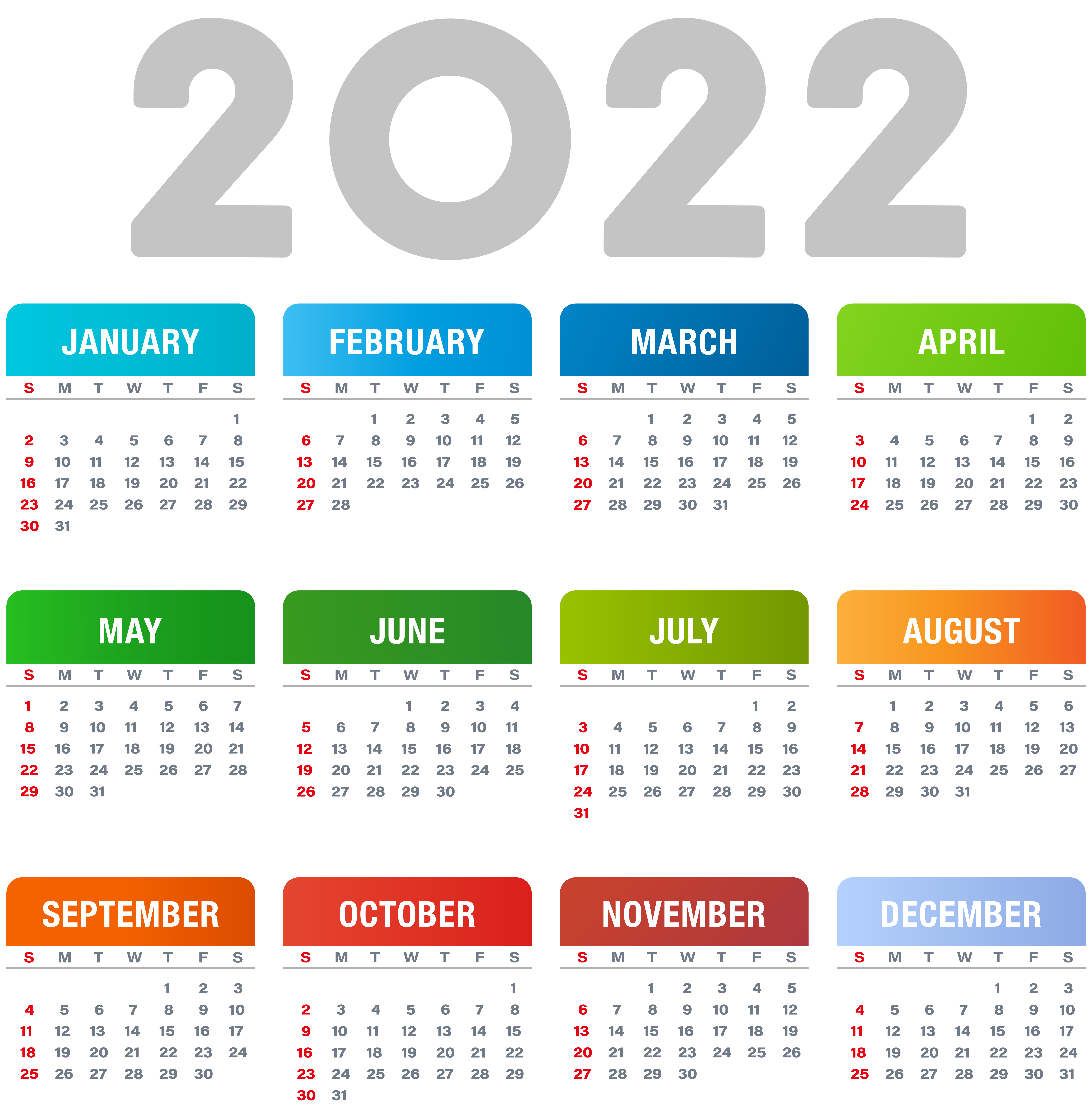 Calendar 2022 Clipart Colorful 2022 Calendar Clipart - Clipart World
