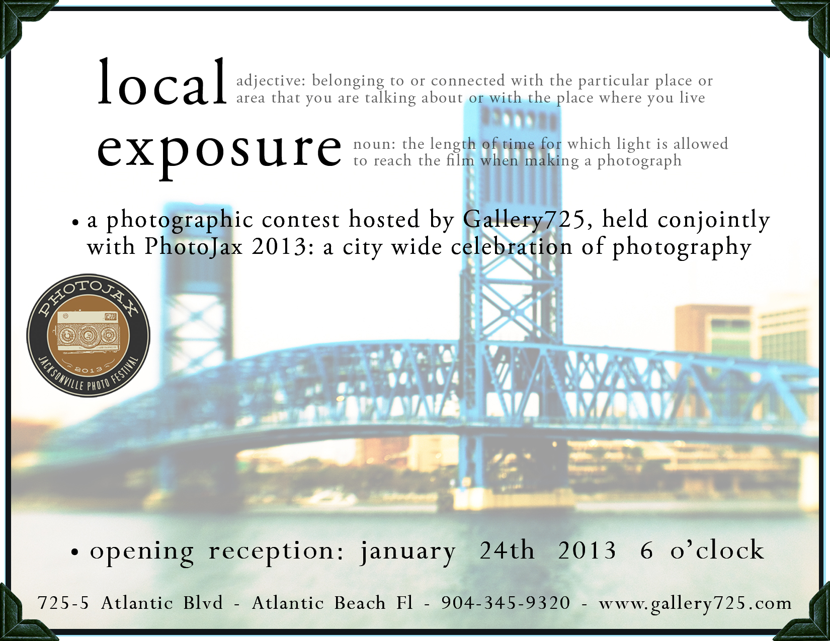 Call to Artists!! “Local Exposure” Photography Contest Gallery725 Art Gallery Custom