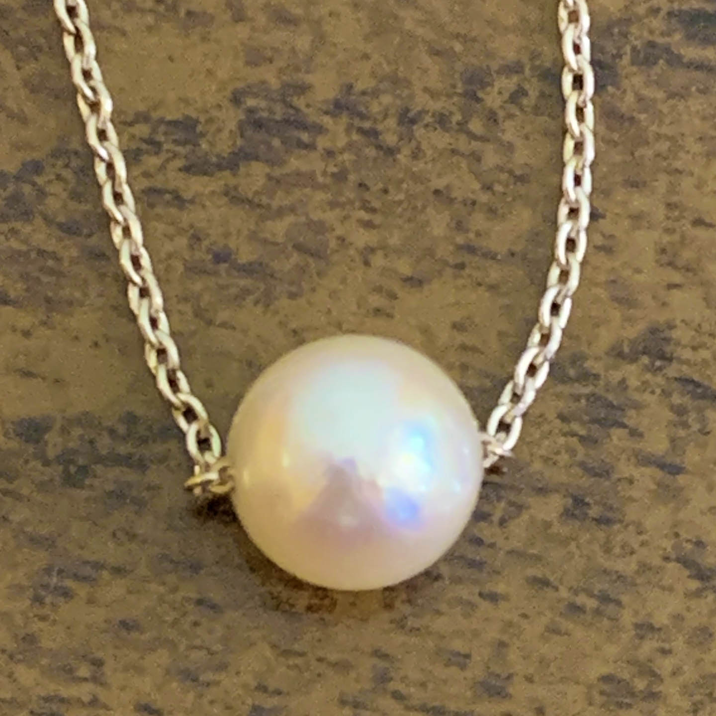 20" Sterling Silver Pearl Slider Necklace Gallery of Diamonds