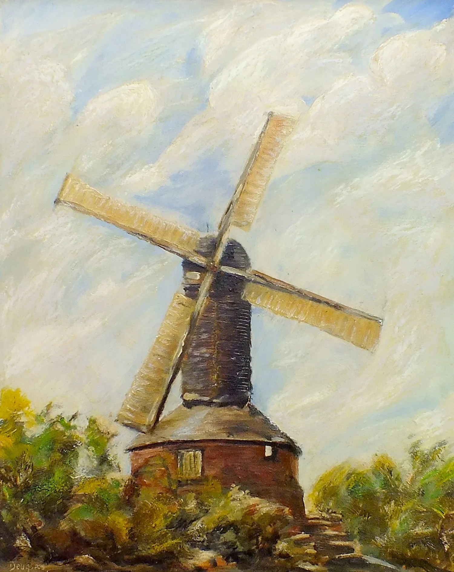 Windmill Oil Painting Old Mill Bell Hill Billericay Signed Framed