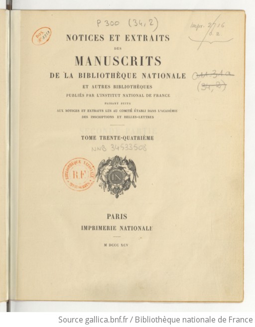 Notices et extraits des manuscrits de la Bibliothèque nationale et